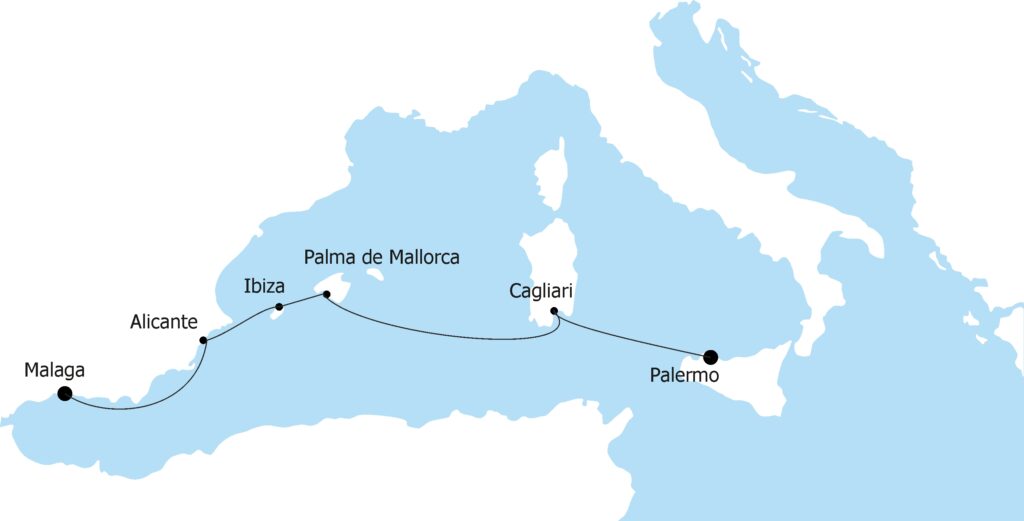 Rejs Palermo Malaga mapa